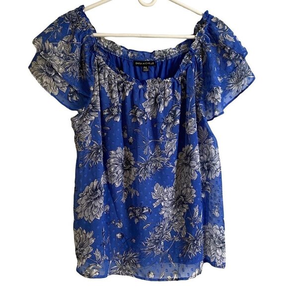 Sara Michelle Petite XL Short Sleeve Top Blue with Flowers New with Tags - Picture 2 of 11